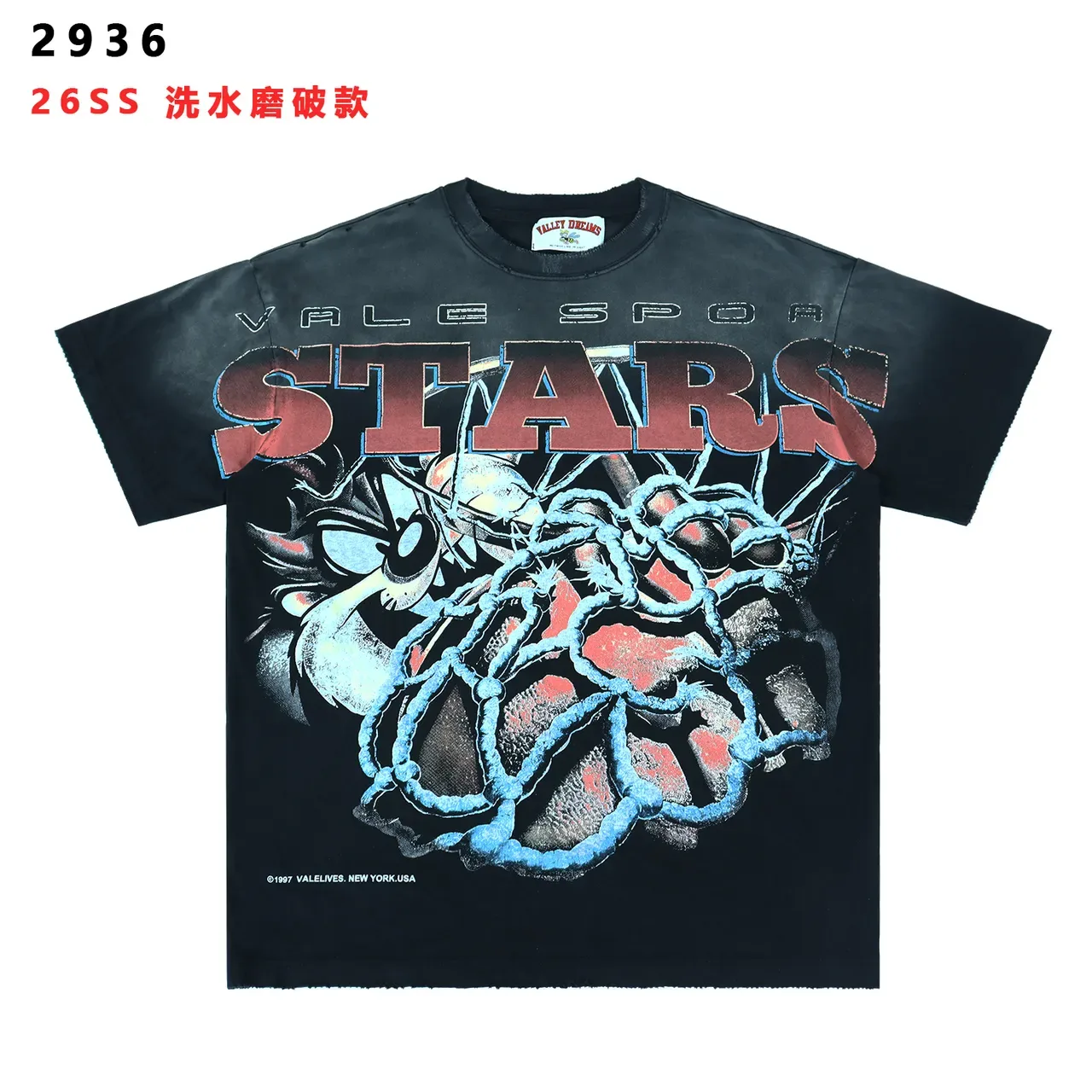 Vale Lives Washed Black Graphic Print Oversized T-Shirt 3