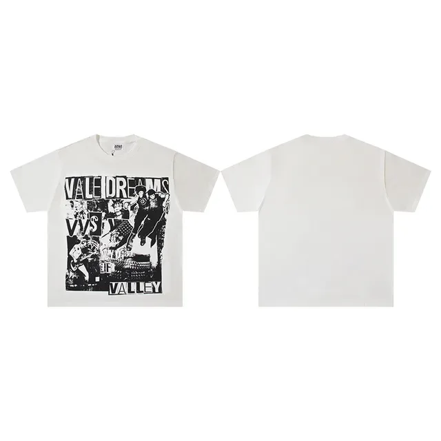 Vale White Black Graphic Print Distressed Typography T-Shirt 2