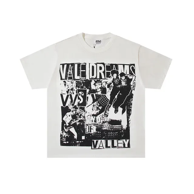 Vale White Black Graphic Print Distressed Typography T-Shirt 3