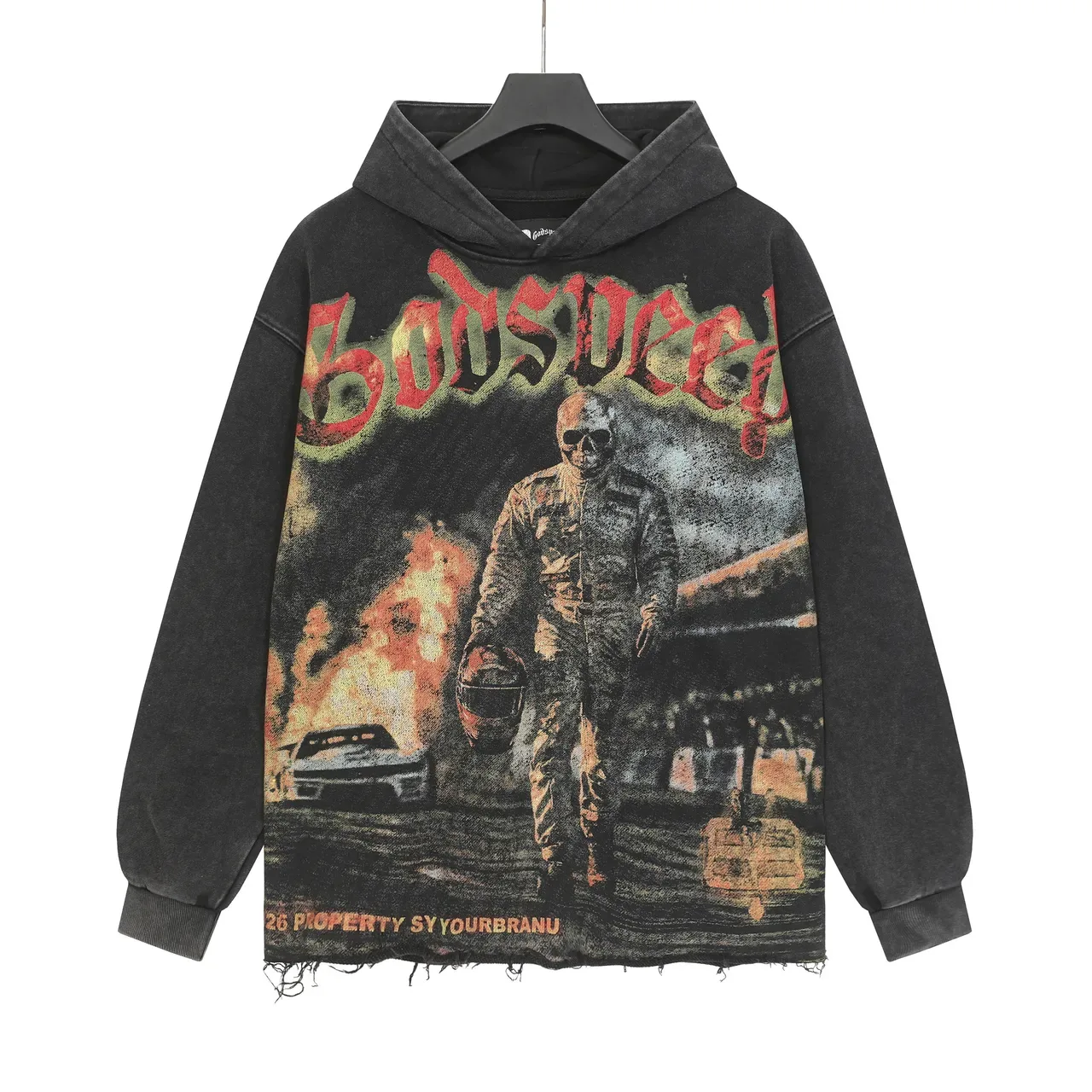 Washed Black Distressed Graphic Print Oversized Hoodie 2