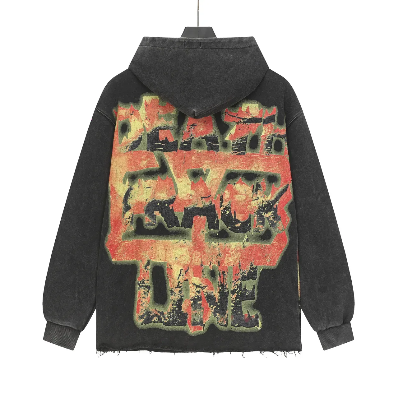 Washed Black Distressed Graphic Print Oversized Hoodie 3