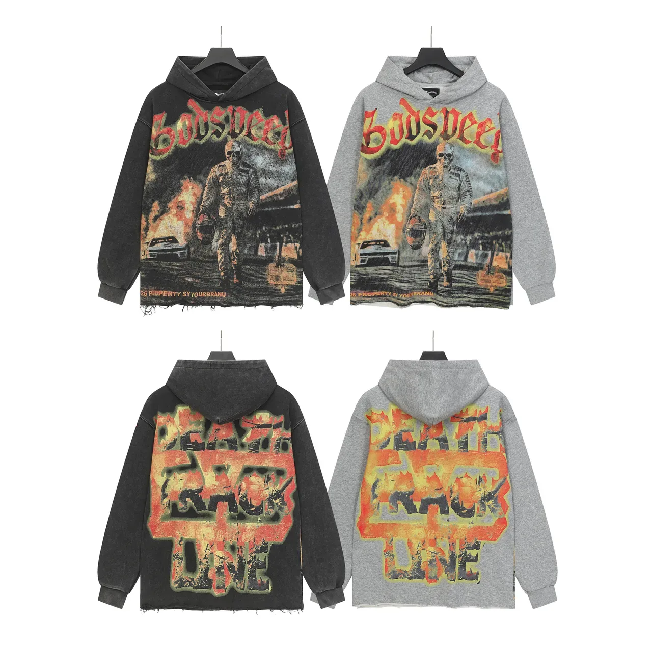 Washed Black Distressed Graphic Print Oversized Hoodie 4