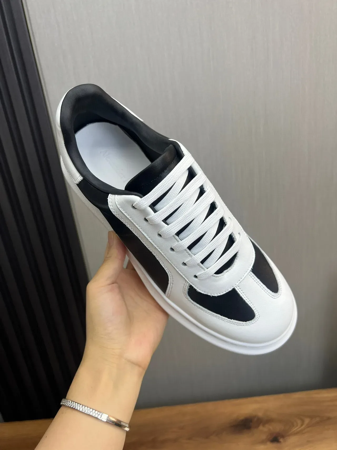 White and Black Color-Blocked Platform Low-Top Sneakers 3