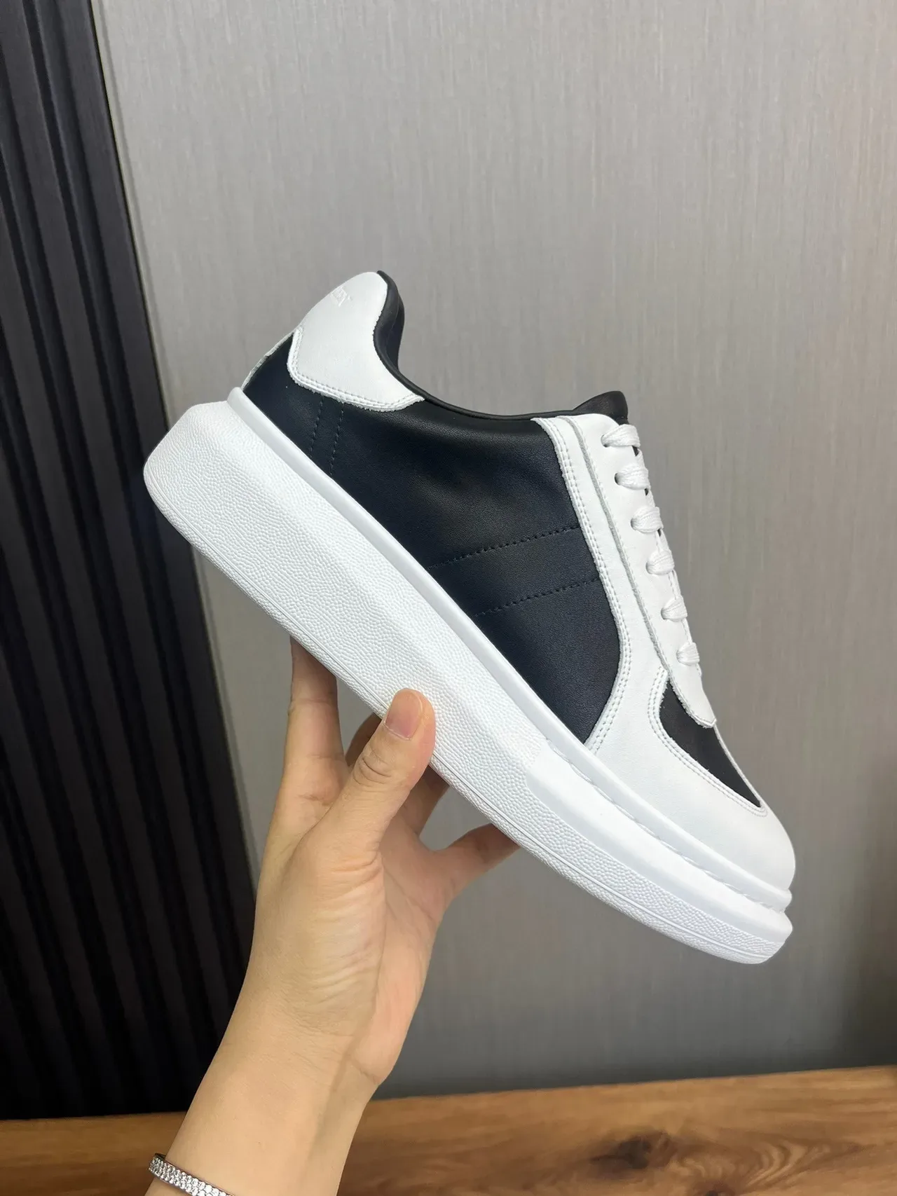White and Black Color-Blocked Platform Low-Top Sneakers 4