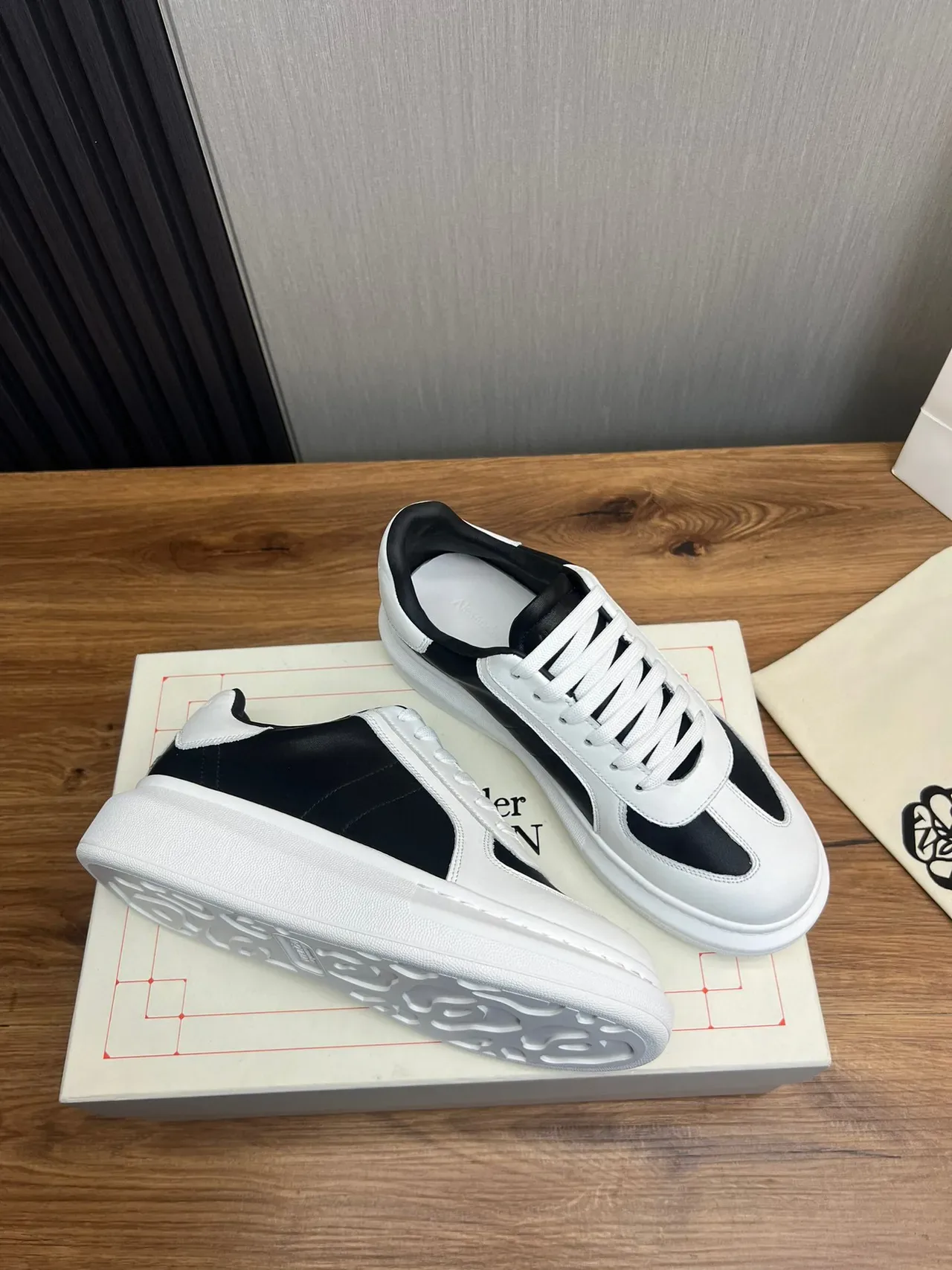 White and Black Color-Blocked Platform Low-Top Sneakers 5