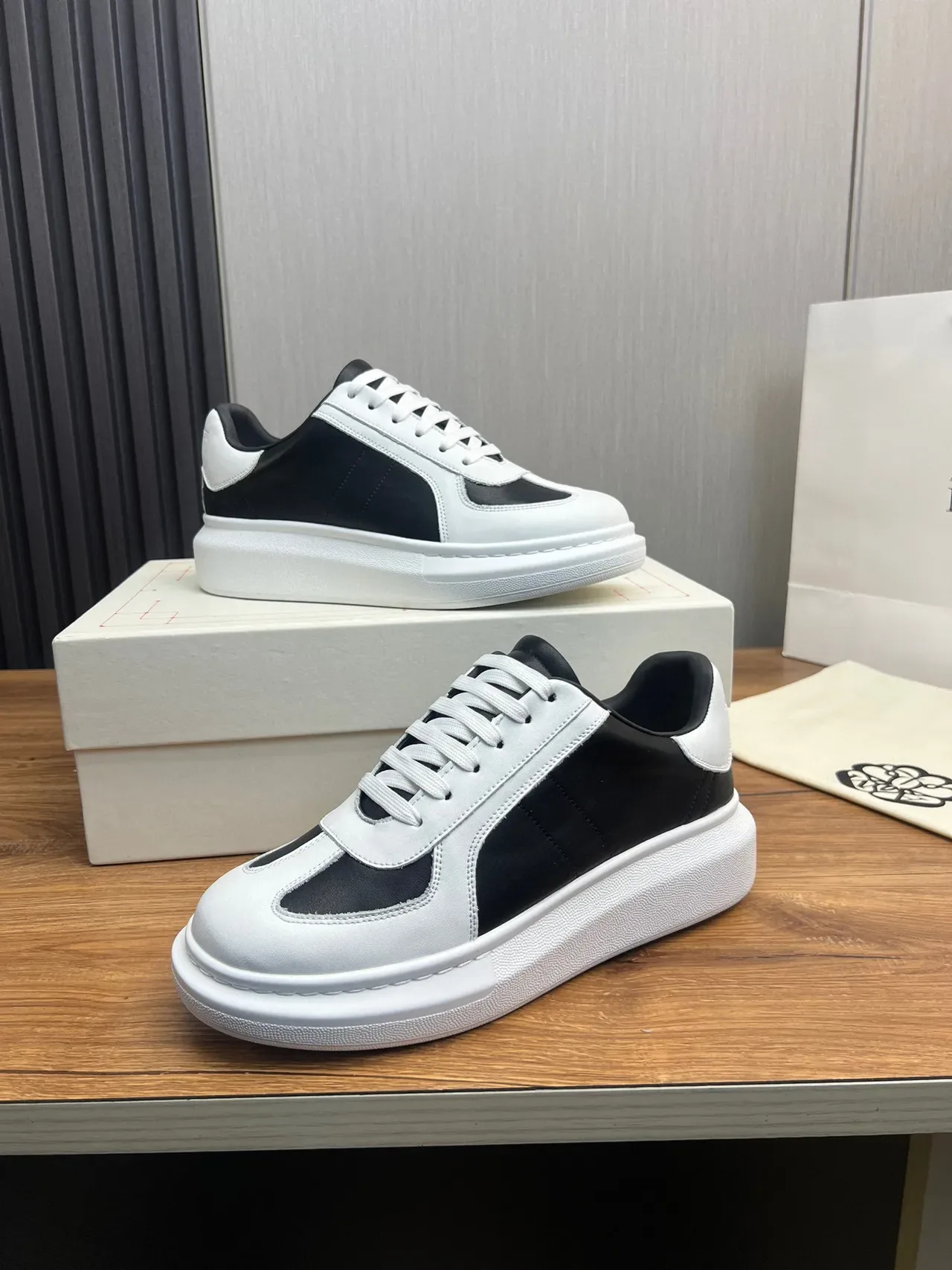 White and Black Color-Blocked Platform Low-Top Sneakers 7