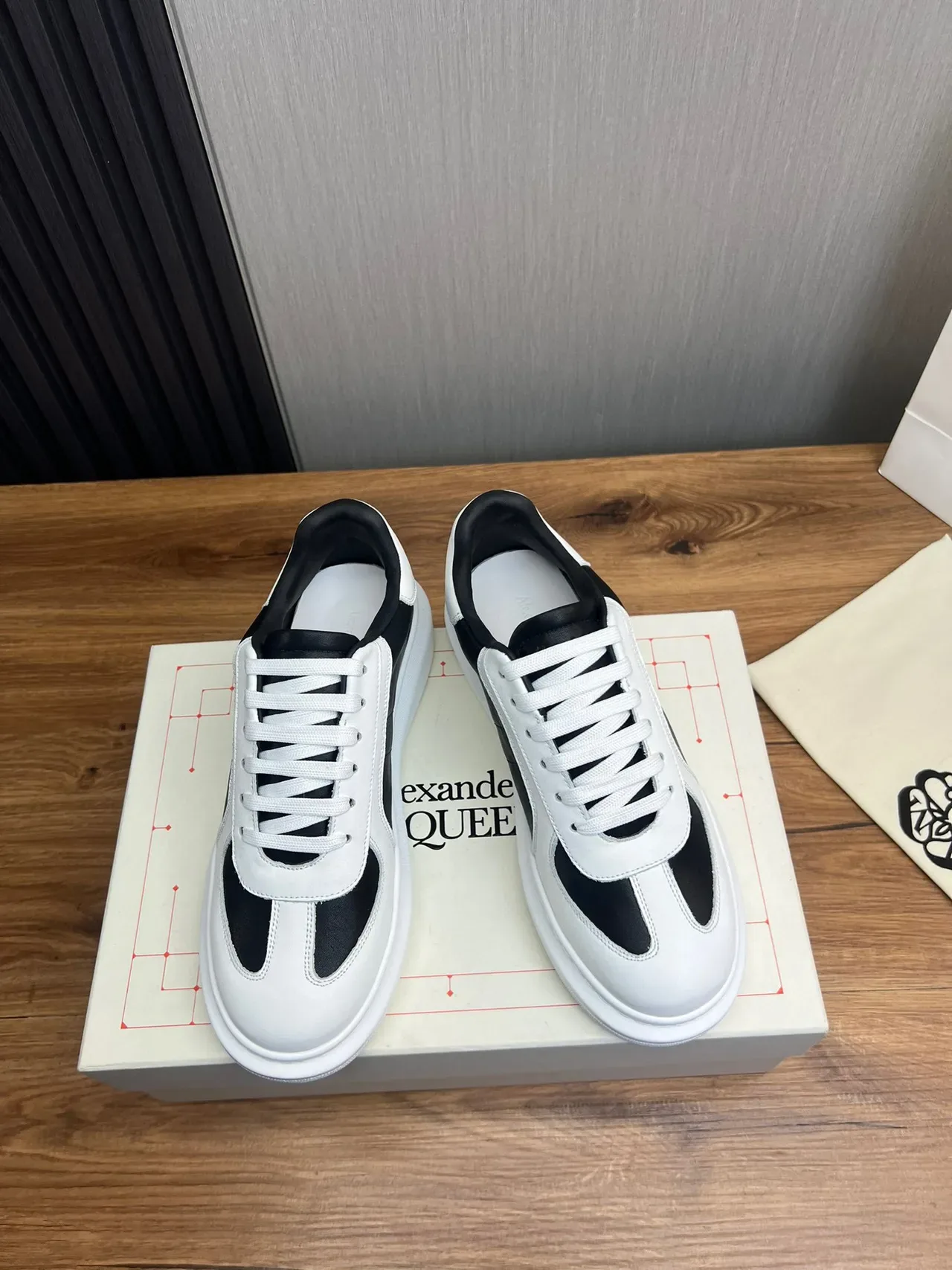 White and Black Color-Blocked Platform Low-Top Sneakers 8