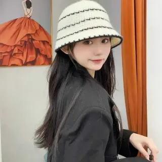 White and Black Zigzag Knitted Bucket Hat