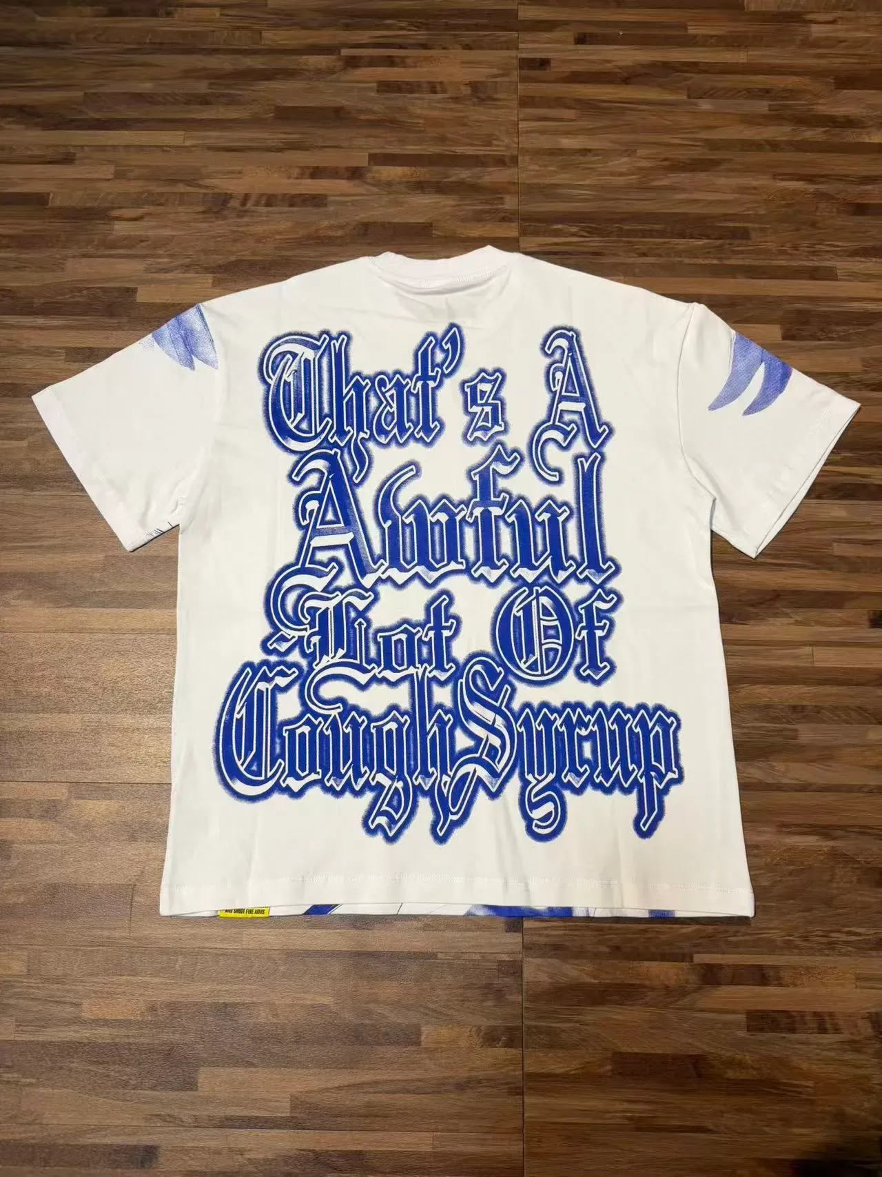 White and Blue Graphic Angel Motif T-Shirt 4