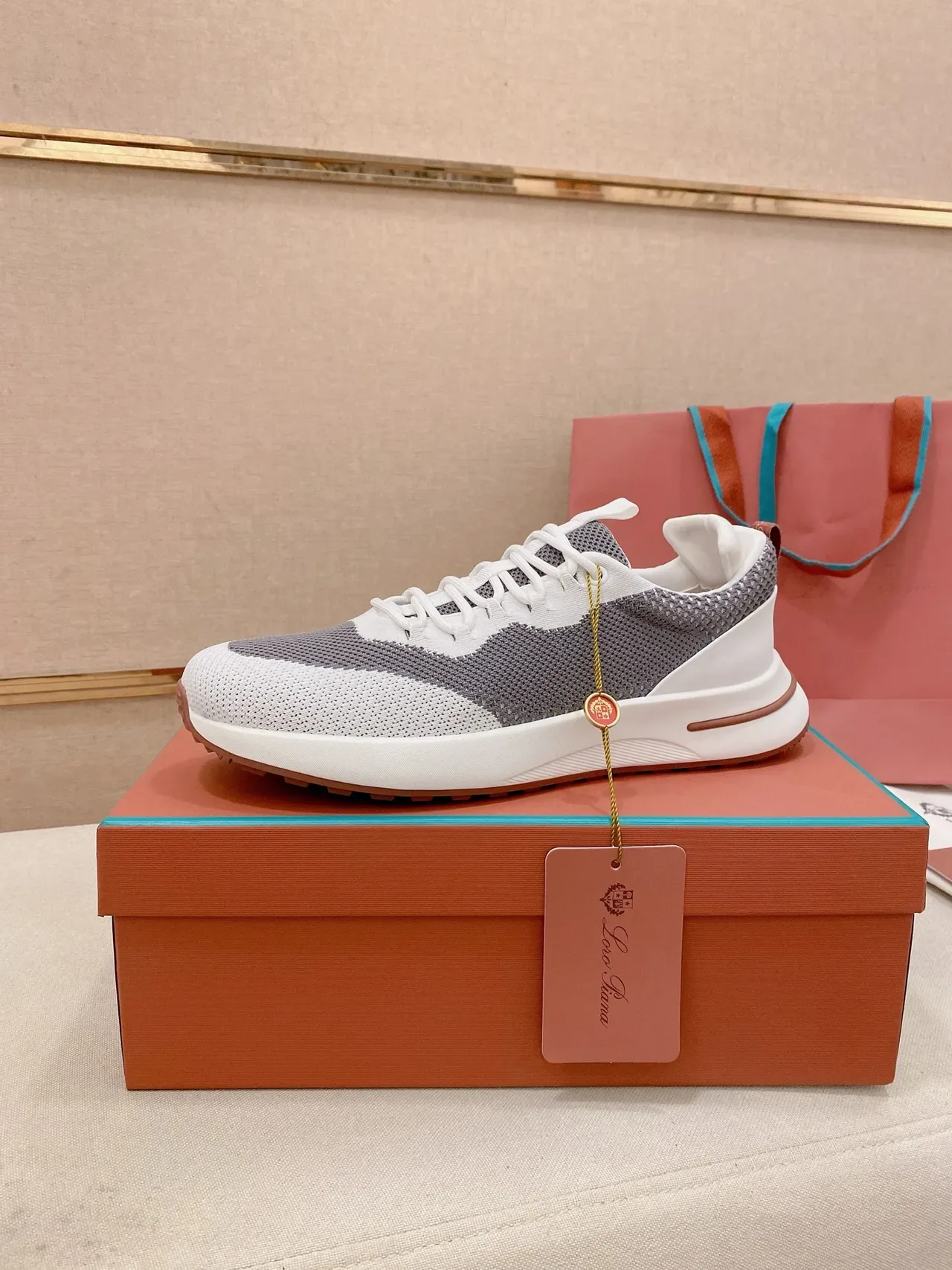 White and Gray Knit Color-Blocked Lifestyle Sneaker 1