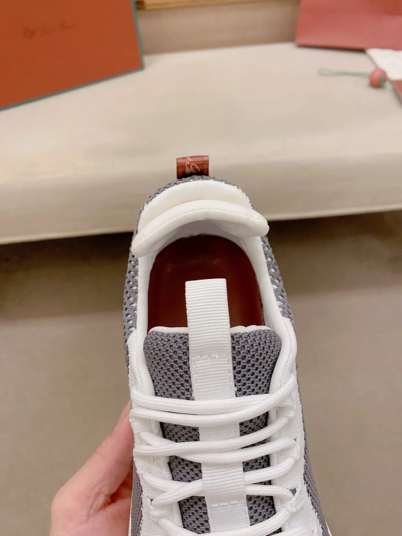 White and Gray Knit Color-Blocked Lifestyle Sneaker 3