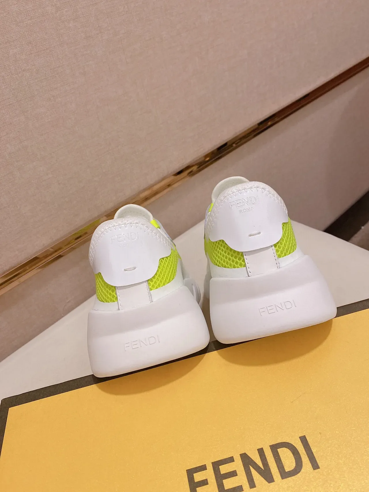 White and Neon Lime Mesh Overlay Chunky Lifestyle Sneaker 3