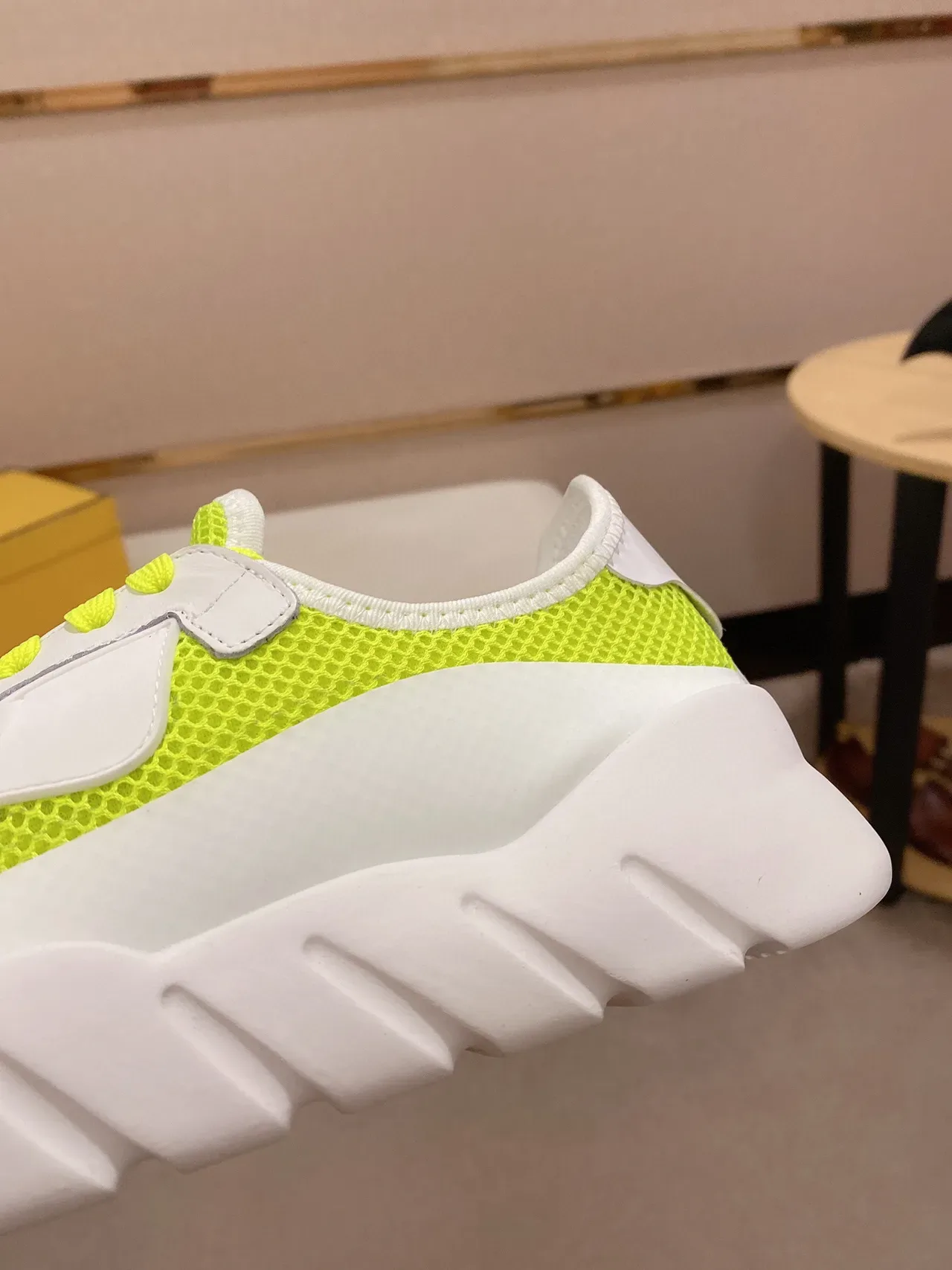 White and Neon Lime Mesh Overlay Chunky Lifestyle Sneaker 4