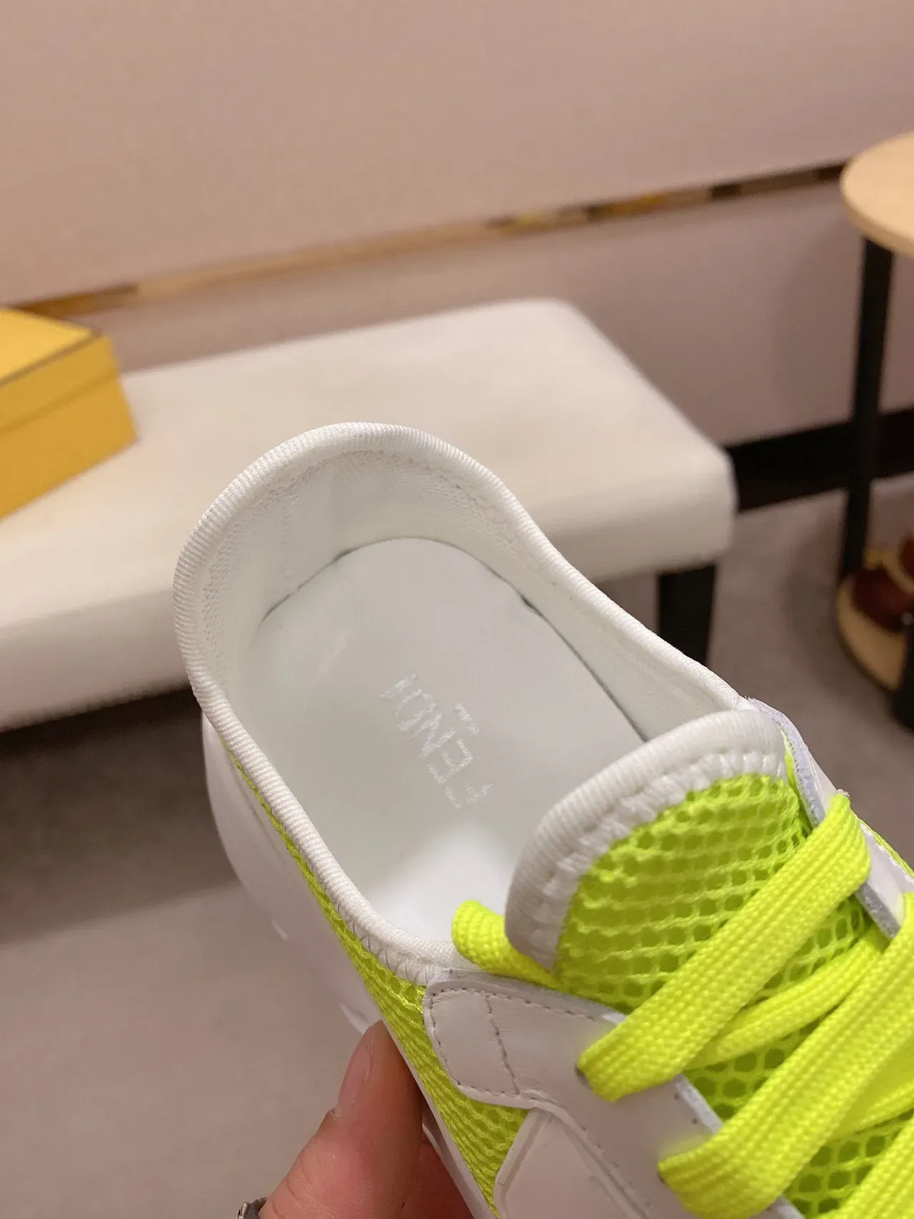 White and Neon Lime Mesh Overlay Chunky Lifestyle Sneaker 5