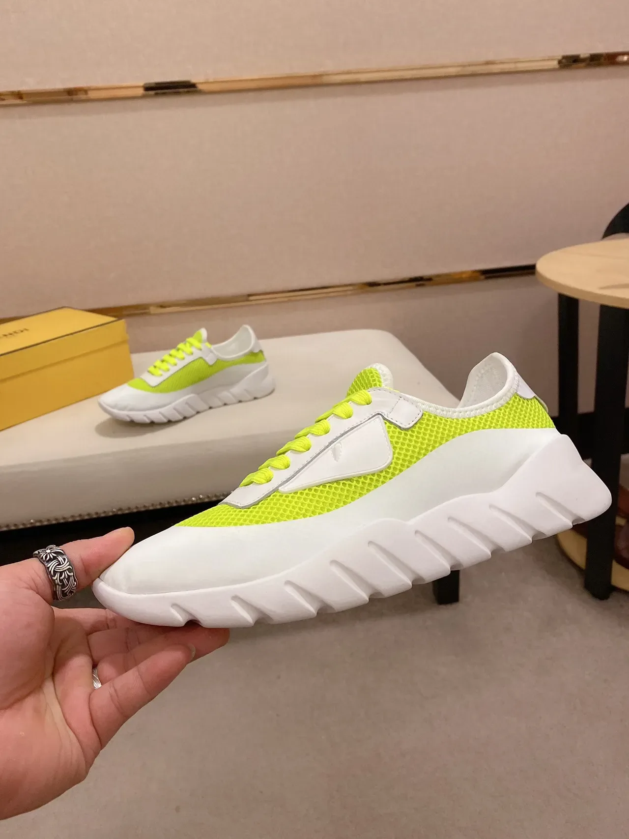 White and Neon Lime Mesh Overlay Chunky Lifestyle Sneaker 8
