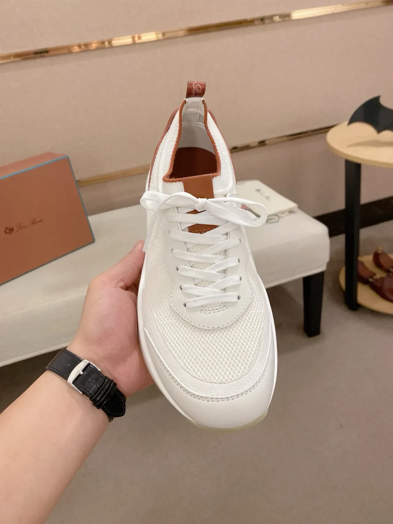 White and Tan Contrast Heel Lifestyle Sneaker 2