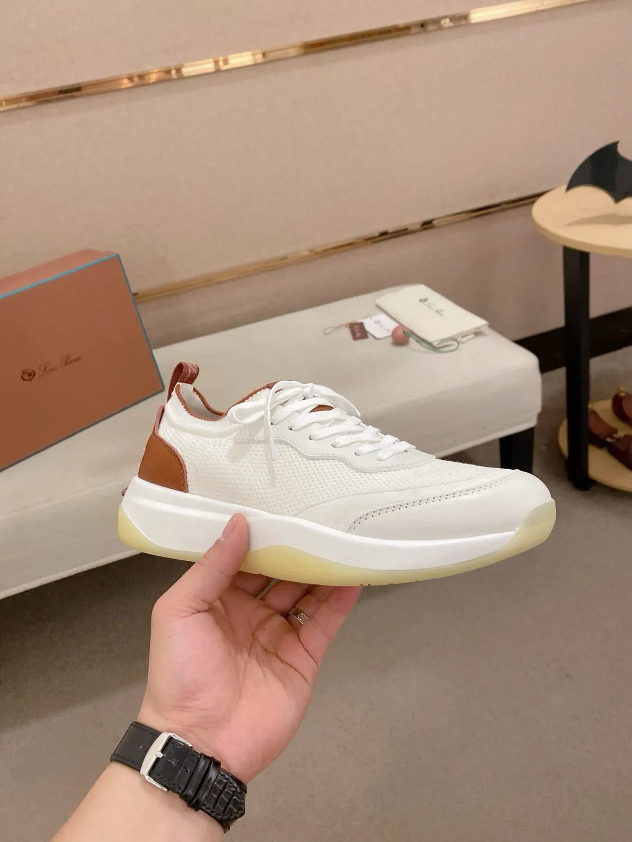 White and Tan Contrast Heel Lifestyle Sneaker 4