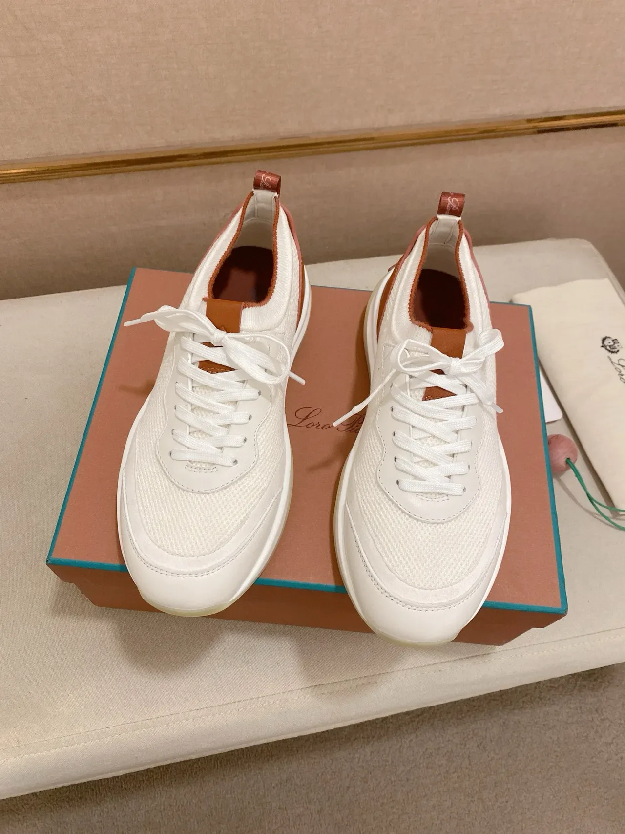 White and Tan Contrast Heel Lifestyle Sneaker 6