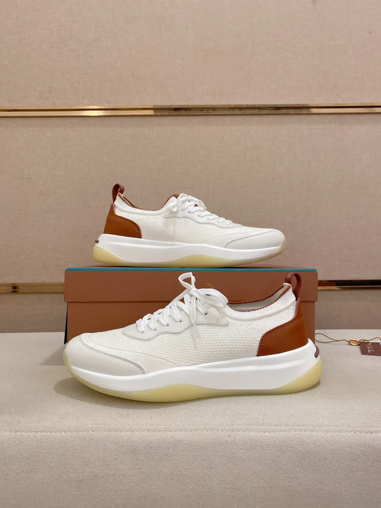 White and Tan Contrast Heel Lifestyle Sneaker 7