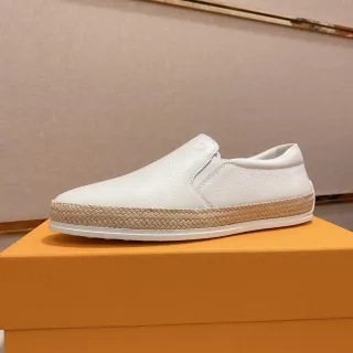 White Beige Pebbled Leather Woven Jute Midsole Band Boat Shoes