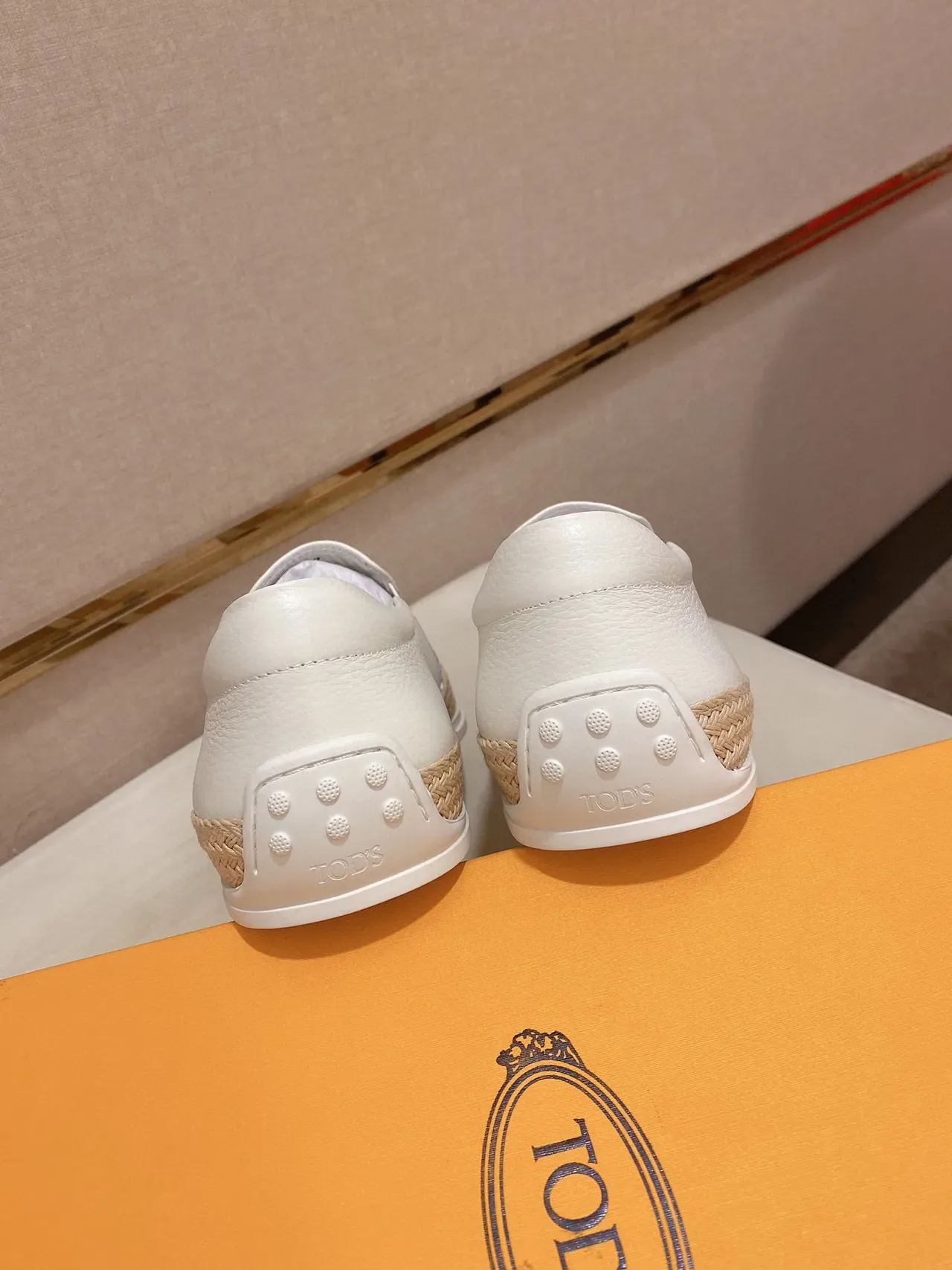 Chaussures Bateau Blanc Beige Cuir Grainé Jute Tressé Bande Milieu Semelle 4