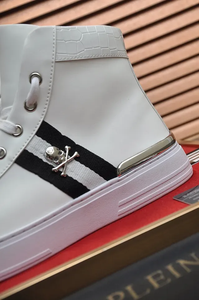 White Black High-Top Leather Sneakers 2