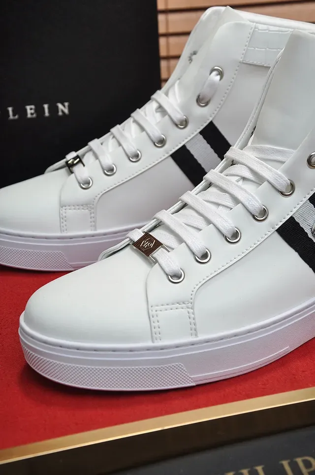 White Black High-Top Leather Sneakers 3