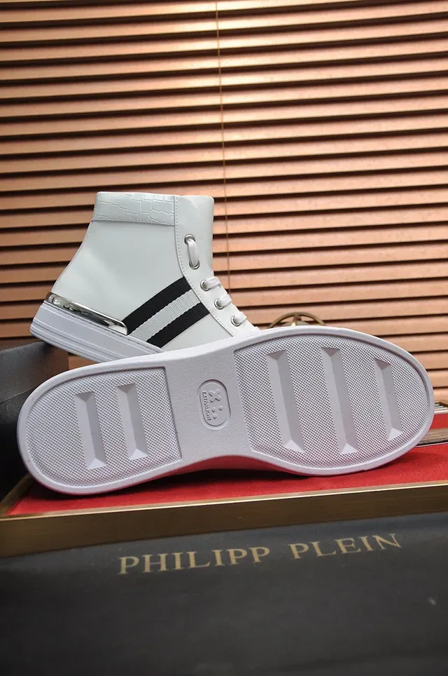 White Black High-Top Leather Sneakers 4