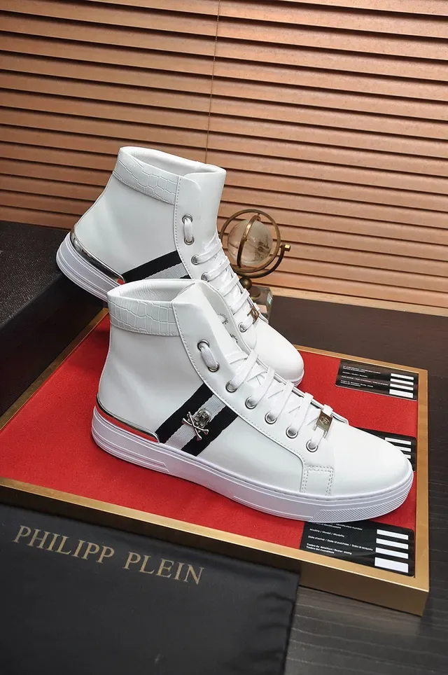 White Black High-Top Leather Sneakers 5