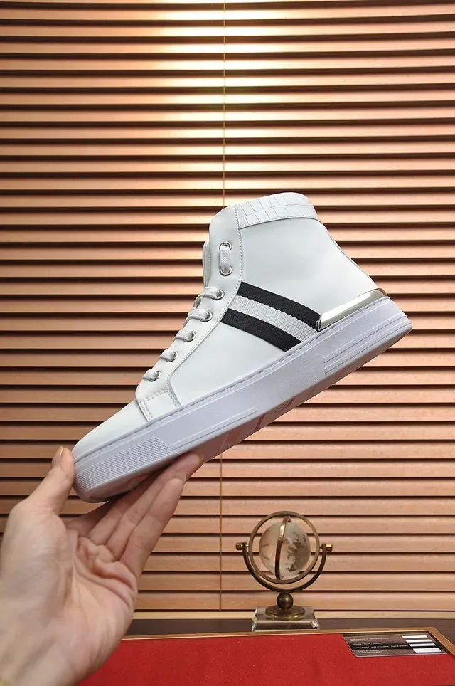 White Black High-Top Leather Sneakers 6
