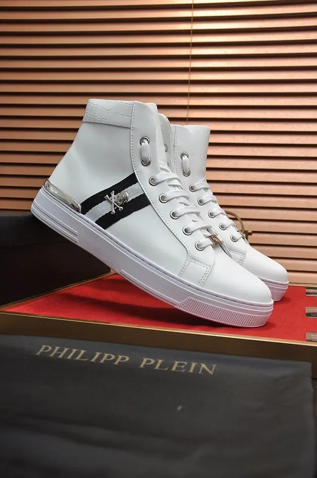 White Black High-Top Leather Sneakers 8