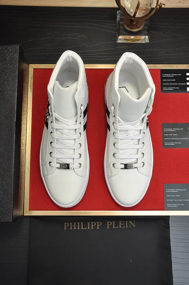 White Black High-Top Leather Sneakers 9