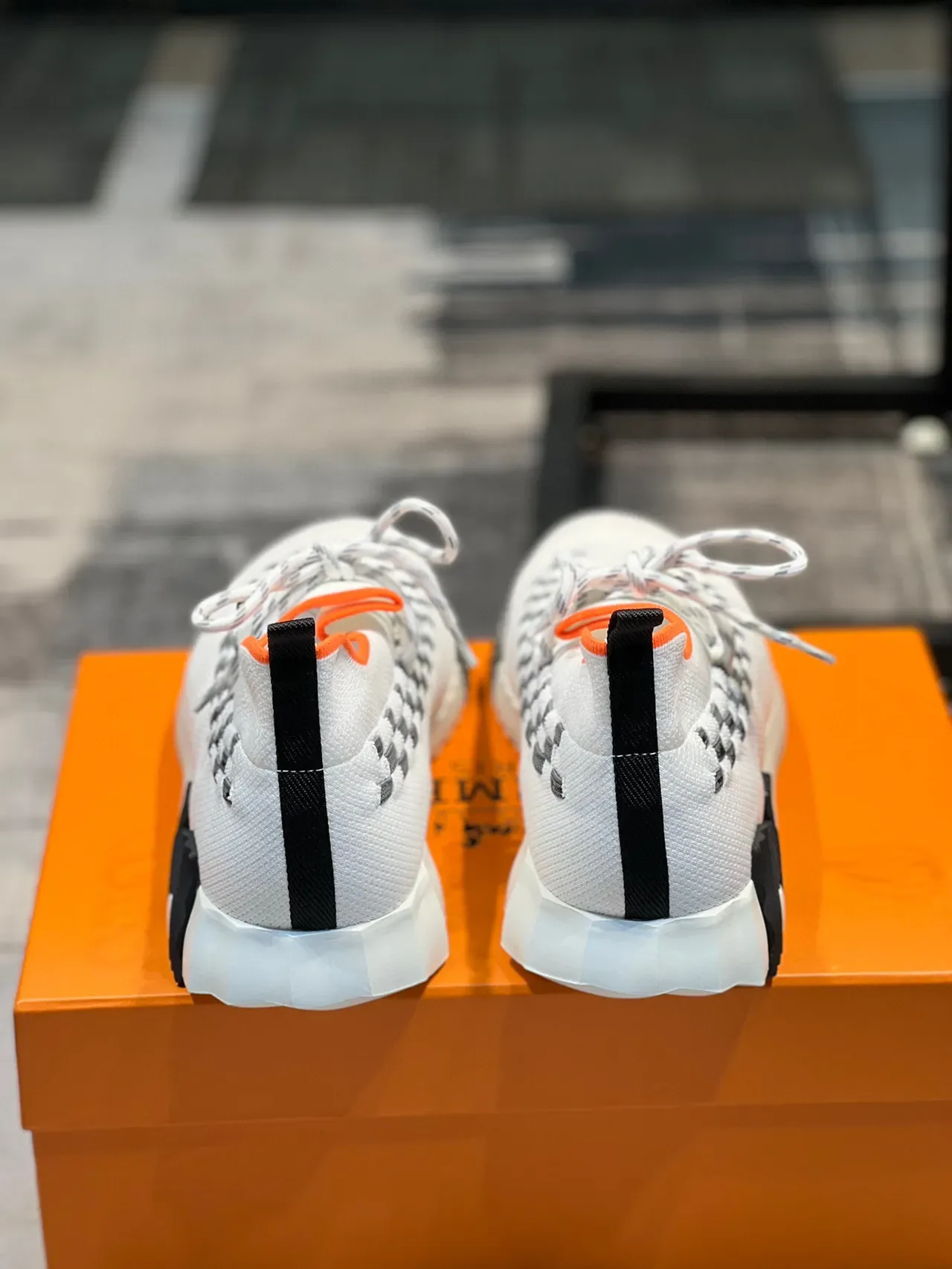 White Black Knit Upper Checkerboard Strap Detail Sneakers 3