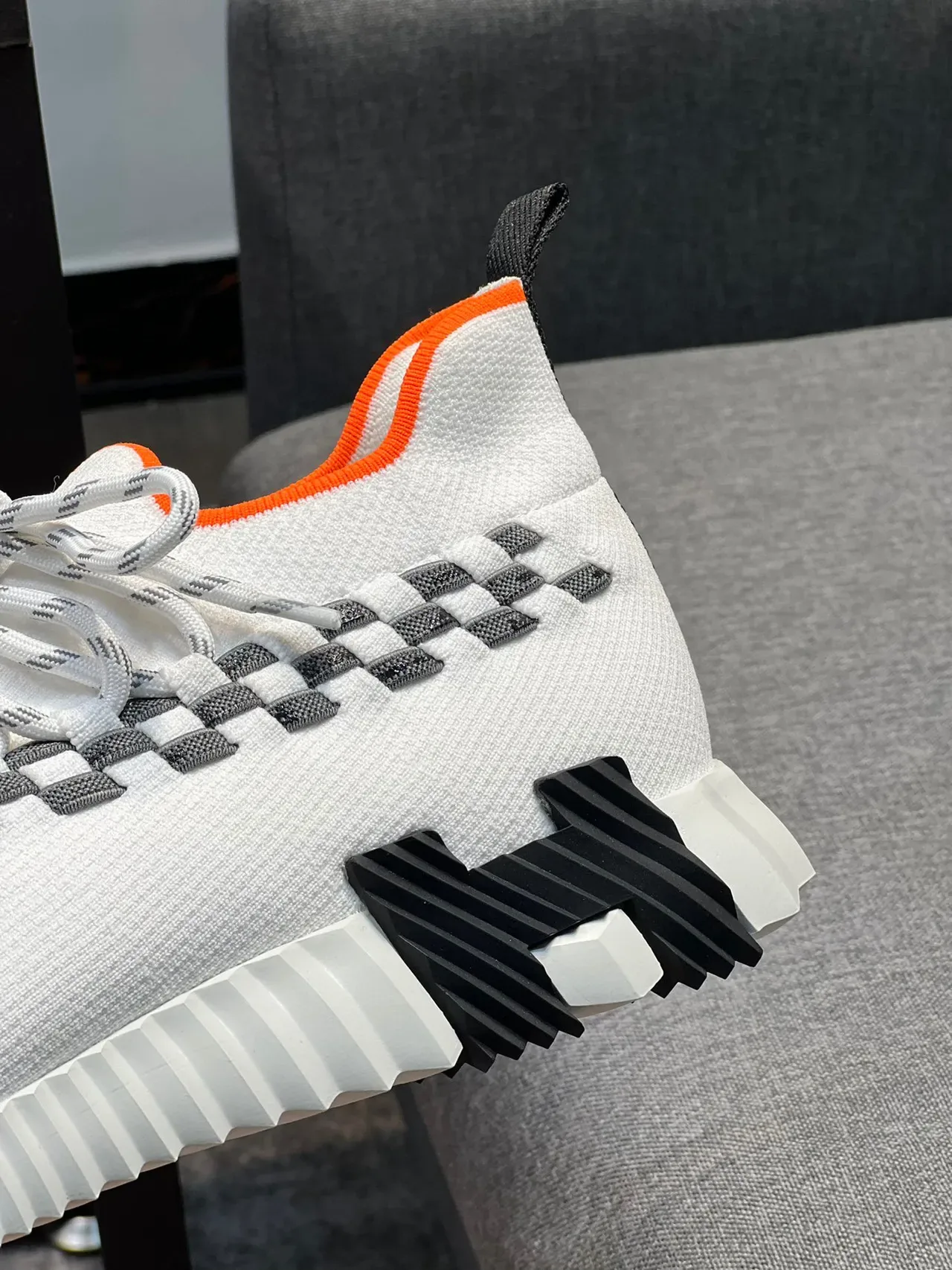 White Black Knit Upper Checkerboard Strap Detail Sneakers 8