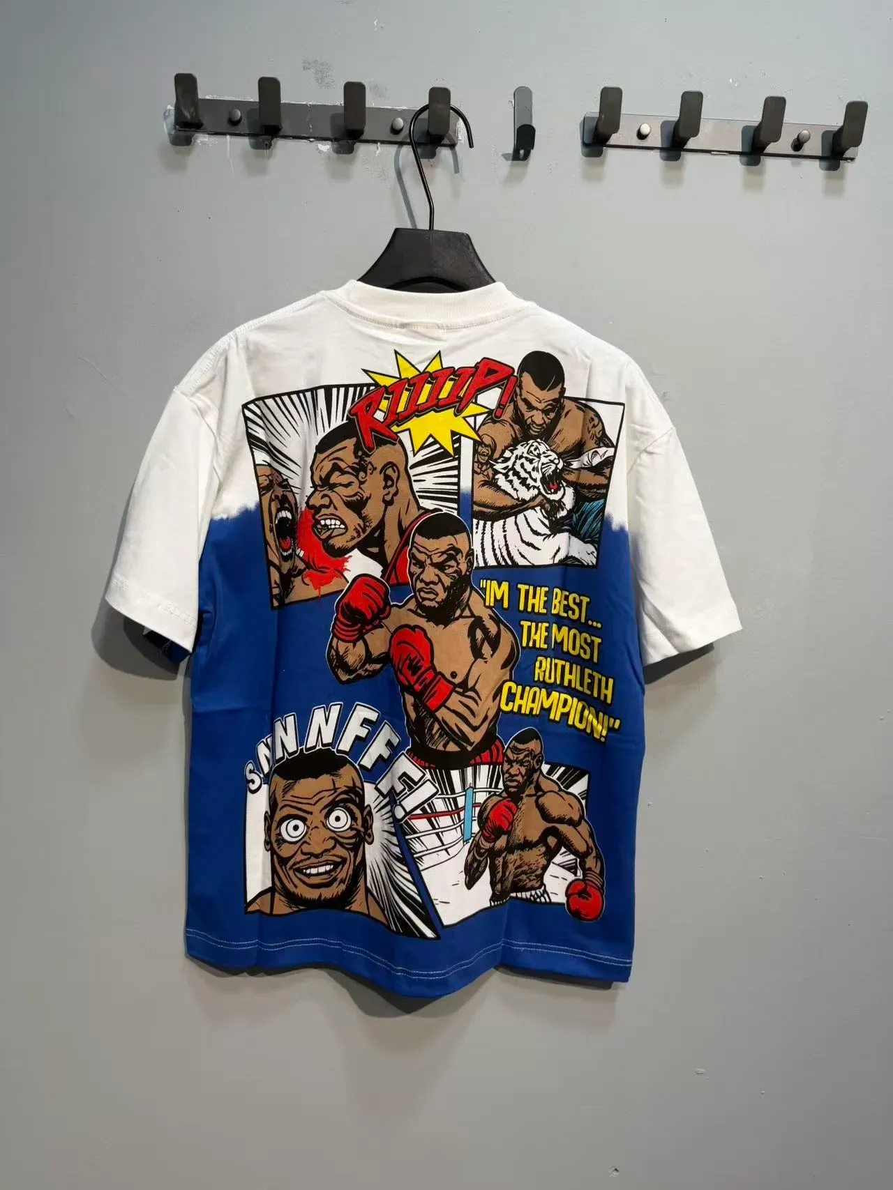 White Blue Graphic-Print Oversized Fit T-Shirt 3