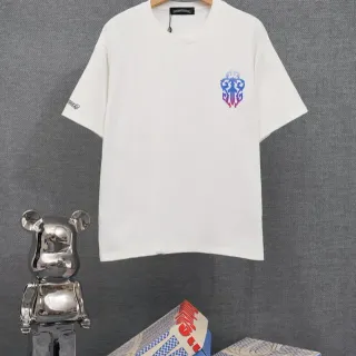 White Blue Oversized Fit Gradient Crest Graphic T-Shirt