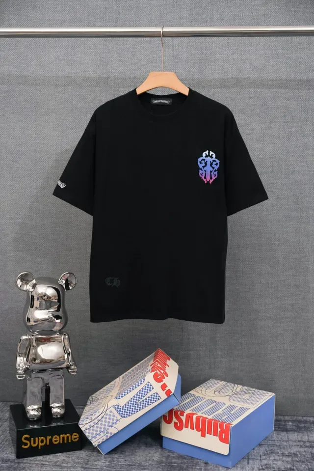 White Blue Oversized Fit Gradient Crest Graphic T-Shirt 3