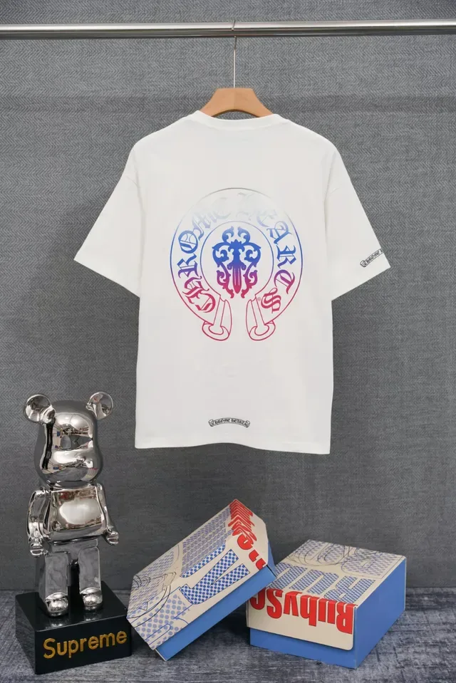 White Blue Oversized Fit Gradient Crest Graphic T-Shirt 4