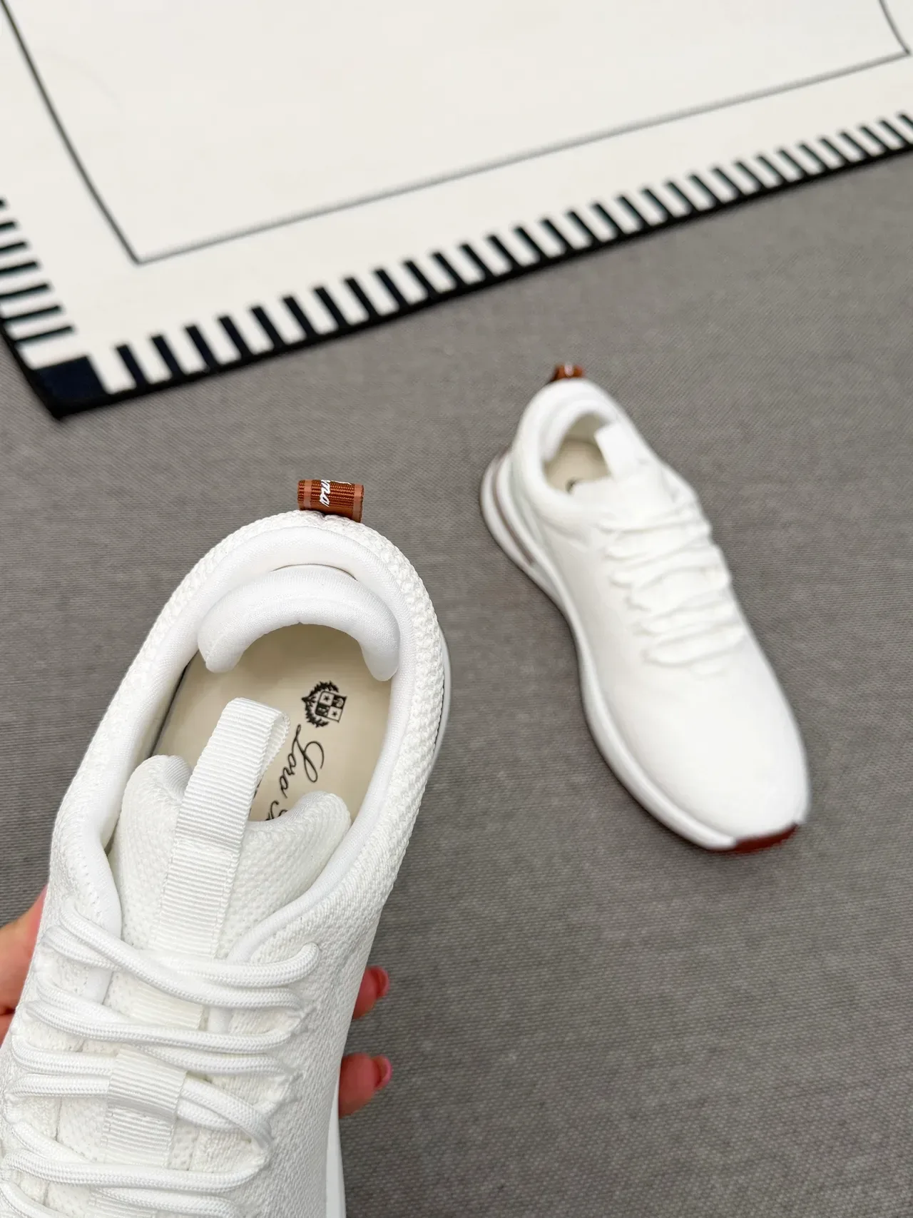 White Brown Knit Upper Sculpted Midsole Sneakers 3