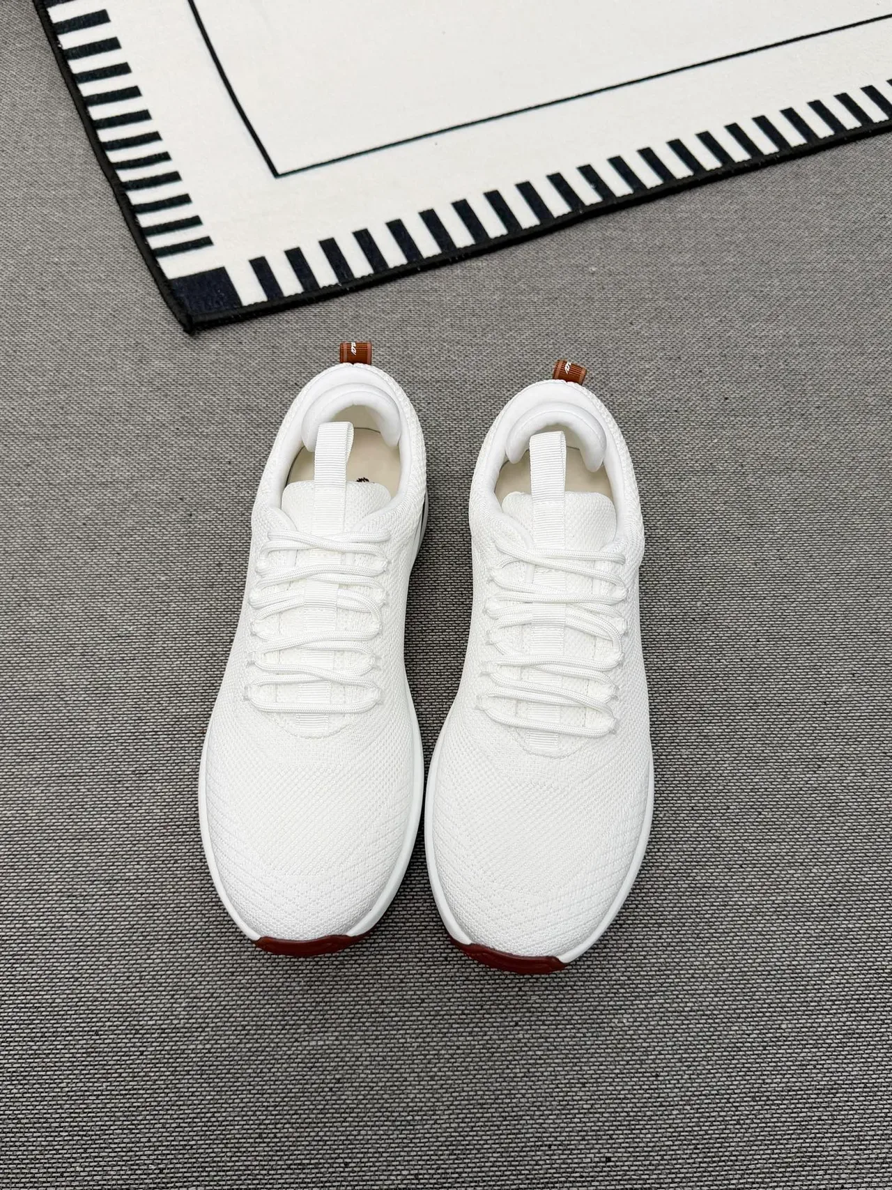 White Brown Knit Upper Sculpted Midsole Sneakers 4