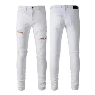 White Distressed Slim-Fit Jeans