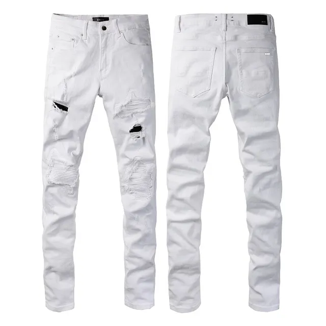 White Distressed Slim-Fit Jeans 2