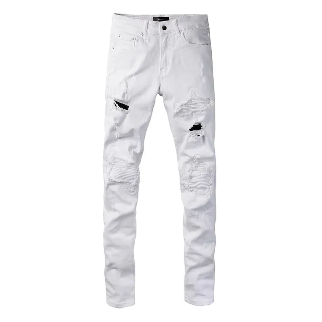 White Distressed Slim-Fit Jeans 4