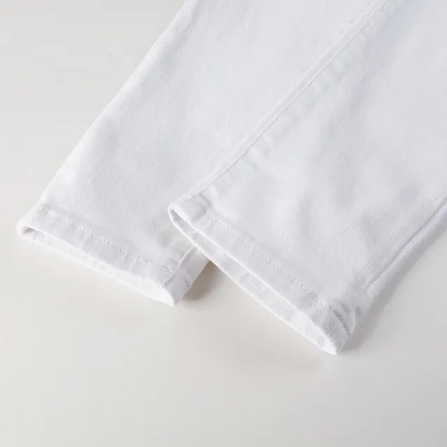 White Distressed Slim-Fit Jeans 9