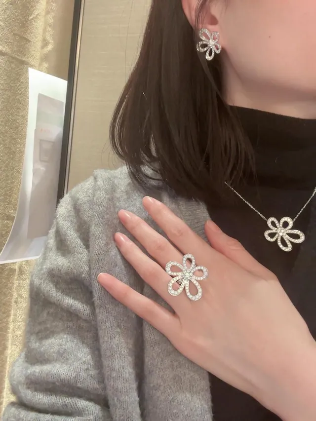 White Gold Tone Pavé Flower Ring 2