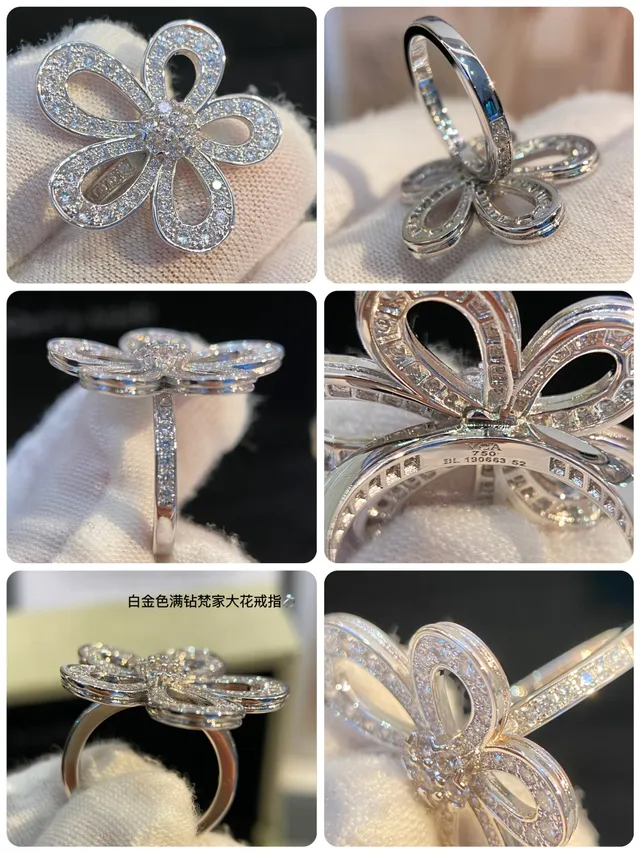 White Gold Tone Pavé Flower Ring 4
