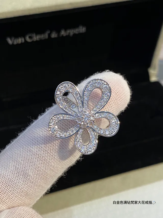 White Gold Tone Pavé Flower Ring 5