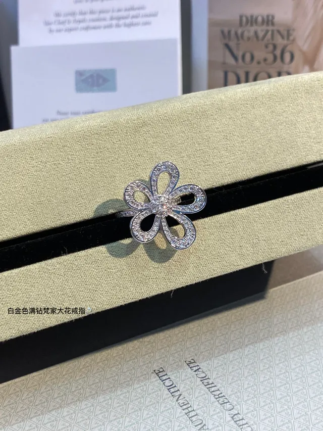White Gold Tone Pavé Flower Ring 7