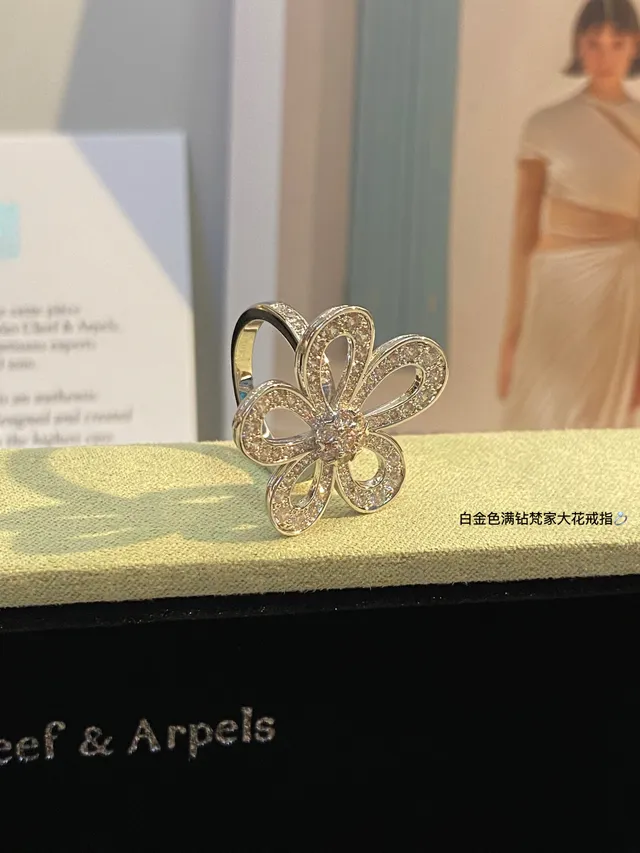 White Gold Tone Pavé Flower Ring 9