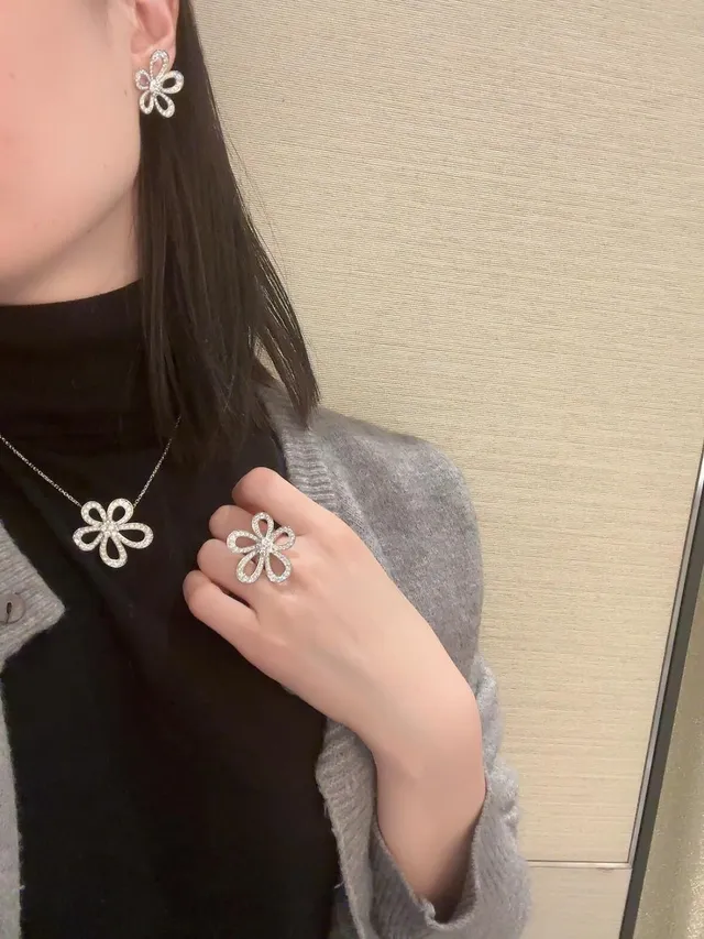 White Gold Tone Pavé Flower Ring 11